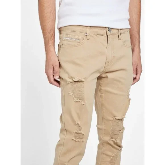 Guess Men’s Nico Destroyed Skinny Jeans Light Beige Size 34X32 - Picture 2 of 16